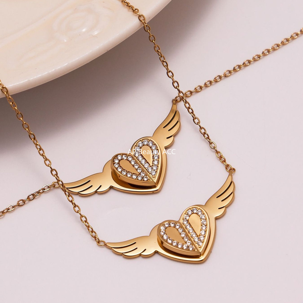 D관 - 스테인리스 스틸 큐빅 하트 엔젤 윙 펜던트 목걸이 [P1654] 25.10-3