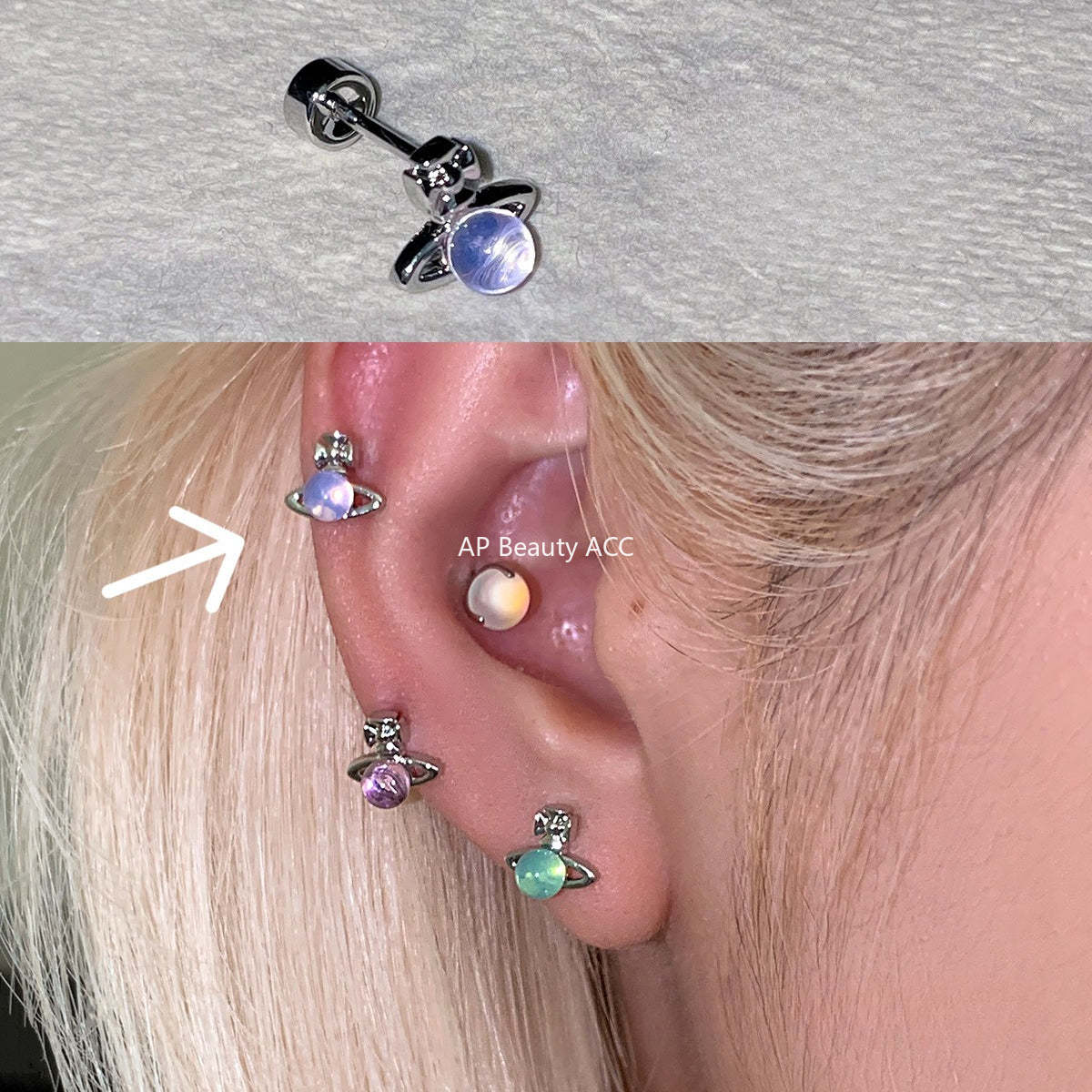 A관 - 행성 디자인 큐빅 티타늄 스틸 피어싱 귀걸이 [EH-4343] 25.12-2