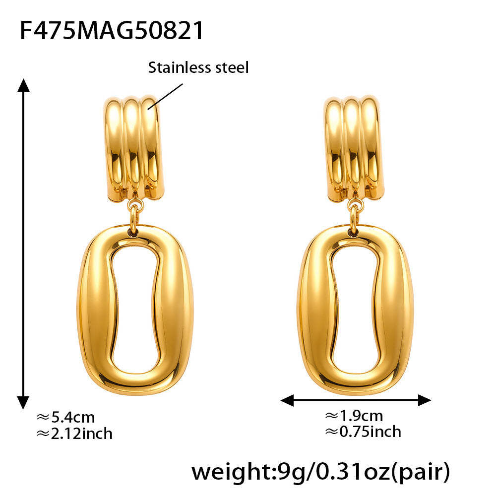D관 - 스테인리스 스틸 18K 도금 더블 링 드롭 귀걸이 [F475-F476-F483] 25.08-5