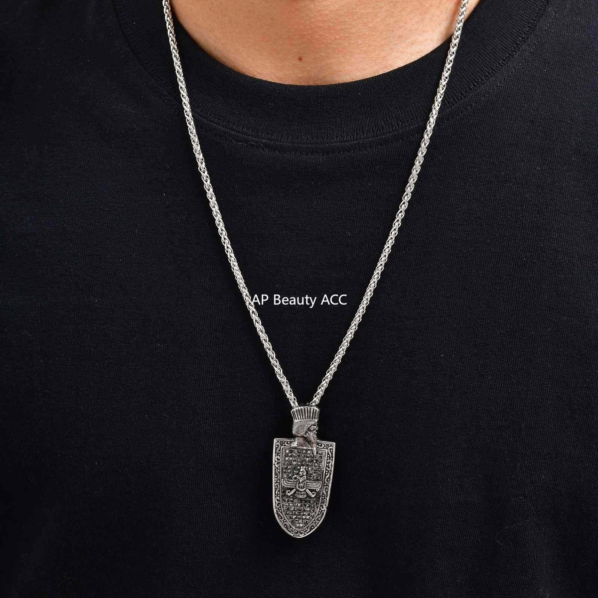 G관 - 스테인리스 스틸 빈티지 방패 모양 팬던트 목걸이 [PN-2261] 25.10-4