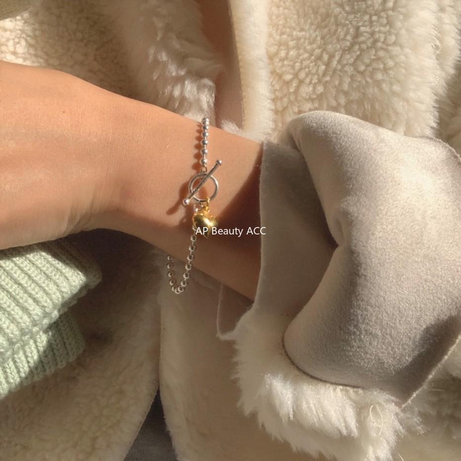 F관 - 925 실버 라운드 비즈 하트 OT고리 팔찌 [A323] 25.11-2