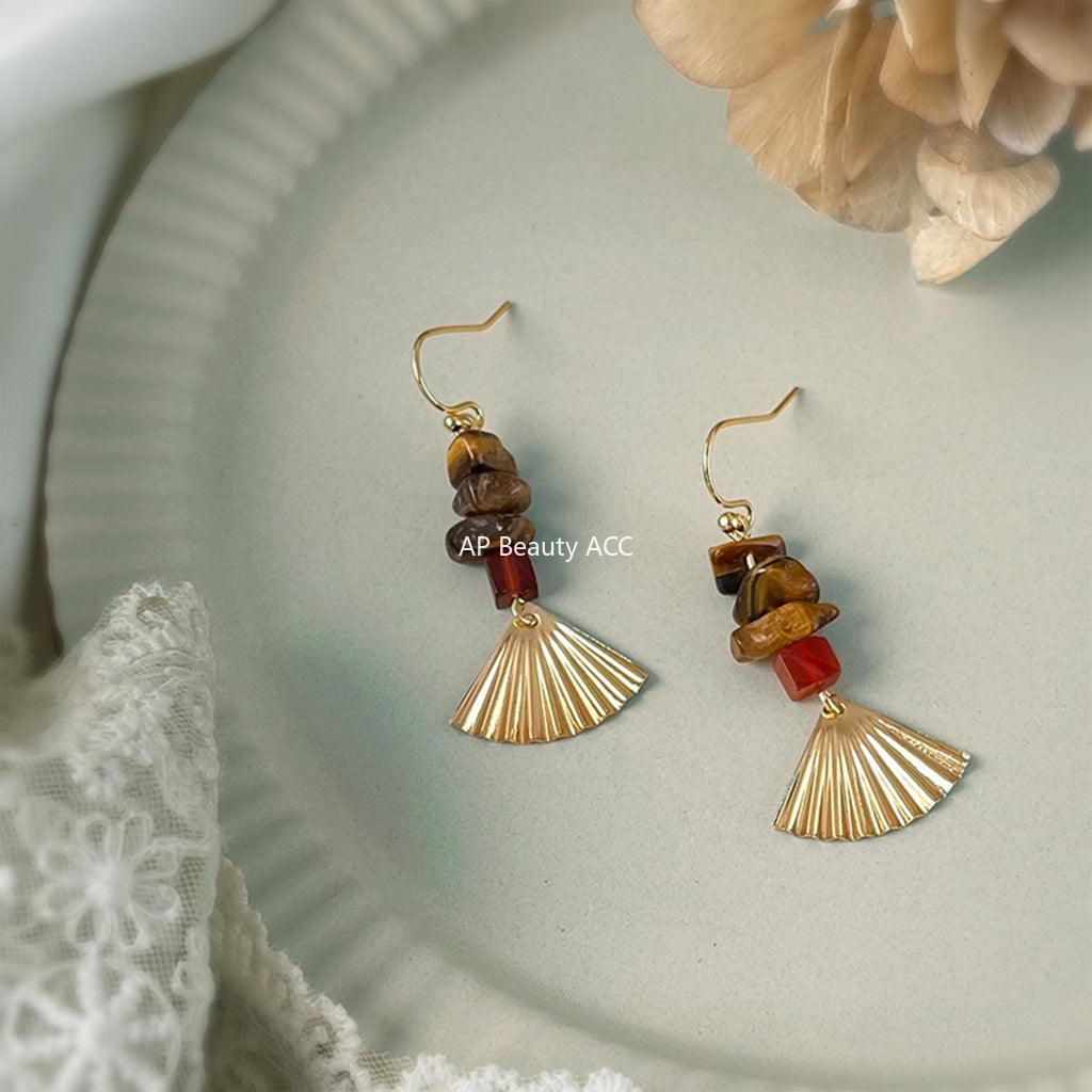 C관 - 핸드메이드 천연 호안석 부채모양 후크형 귀걸이 [6862] 25.10-1