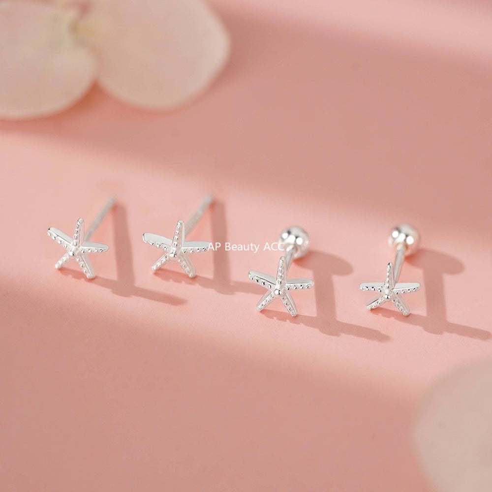 B관 - 999 실버 불가사리 스터드 피어싱 귀걸이 [YC4299E_1] 25.12-2