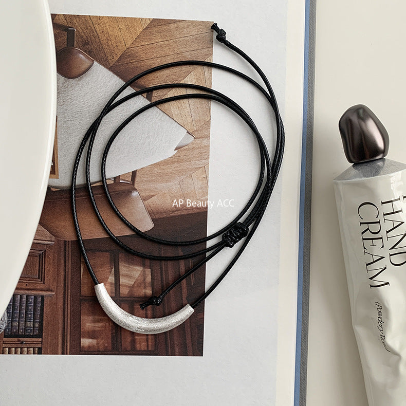 A관 - 925 실버 샌딩 스마일 튜브 왁스끈 목걸이 [1357-1358] 25.10-2