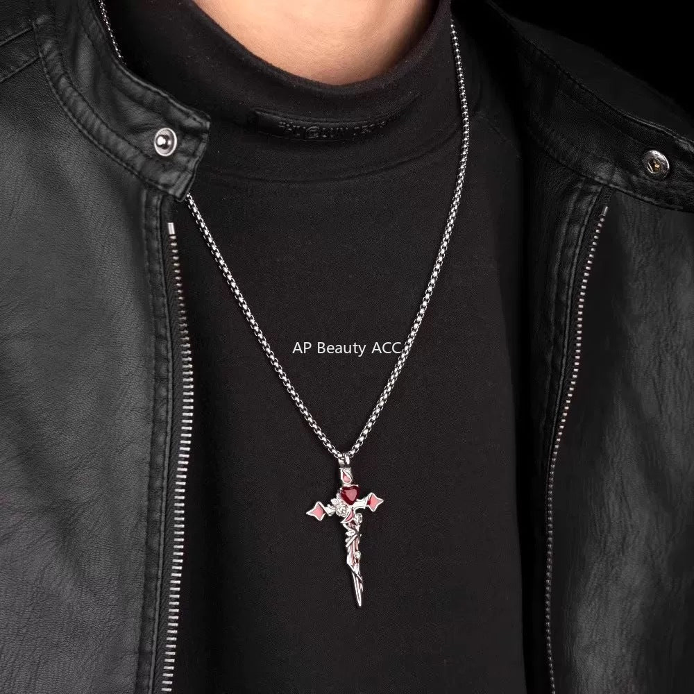 G관 - 큐빅 가시장미 십자가 하트 플라워 목걸이 [X1188] 25.10-1