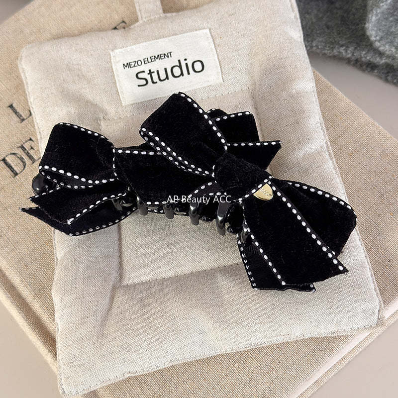 E관 - 벨벳 리본 디자인 바나나 집게핀 [27734] 25.12-1