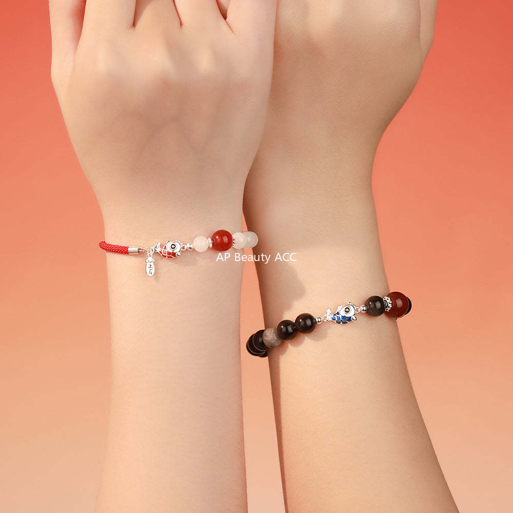 B관 - 999 실버 잉어 홍마노 커플 팔찌 [YC4658SL_1] 25.11-4