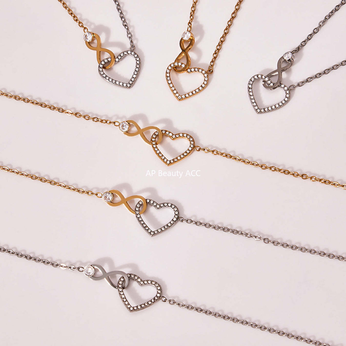D관 - 하트 인피니티 큐빅 18K 도금 스테인리스 목걸이 팔찌 [TXP461] 25.11-3