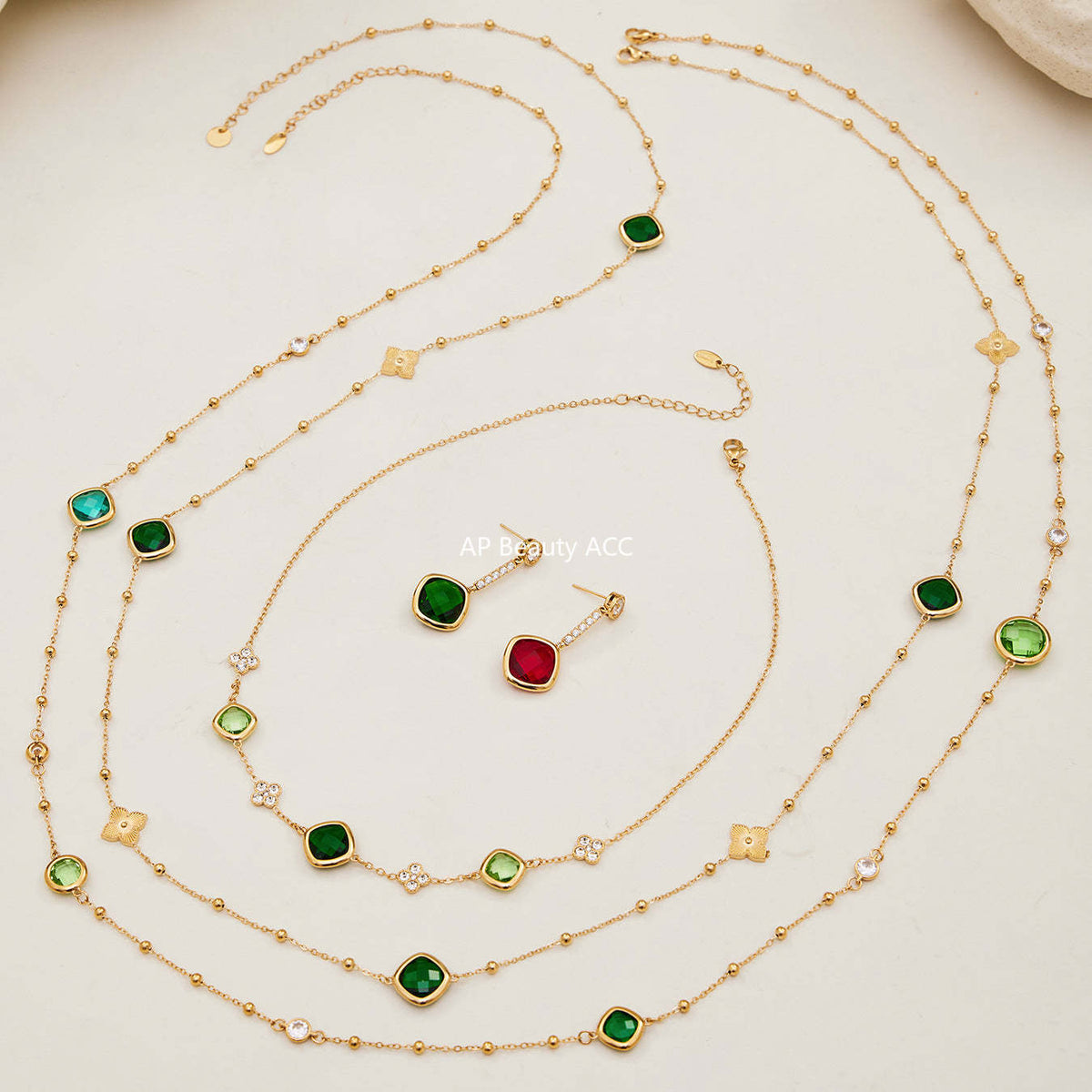 D관 - 스테인리스 스틸 둥근 사각 컷팅 큐빅 목걸이 귀걸이 팔찌 [TXP509] 25.12-1