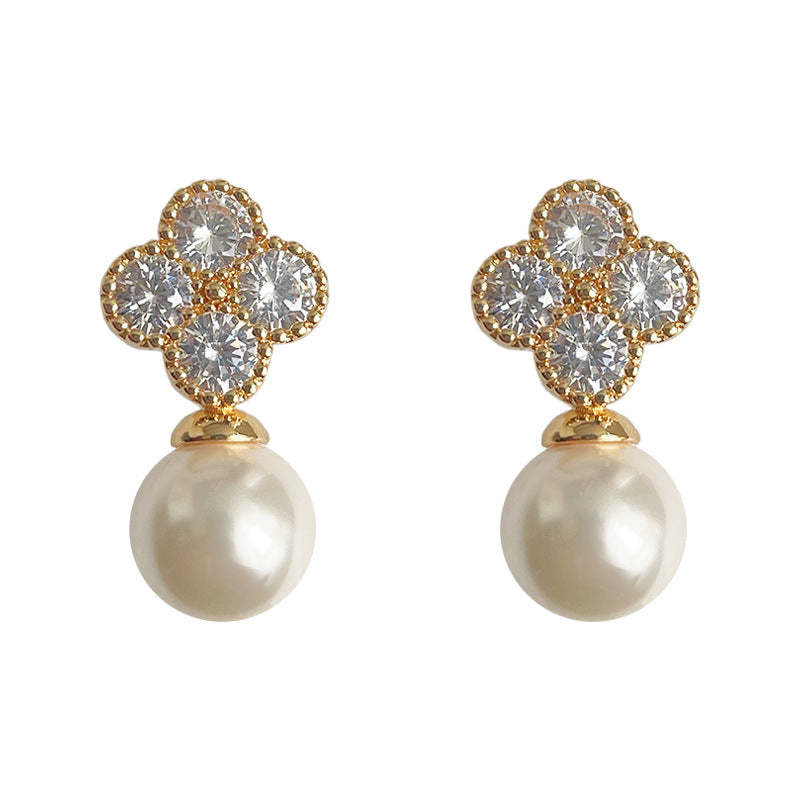 C관 - 행운의 네잎클로버 14K 도금 은침 귀걸이 간결하고 고급스러운 귀걸이 [3743] 24.04-3