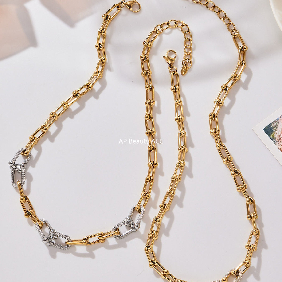 D관 - 스테인리스 스틸 18K 도금 말굽 버클 큐빅 목걸이 팔찌 귀걸이 [TXP434-TXE434-TXF434] 25.10-3