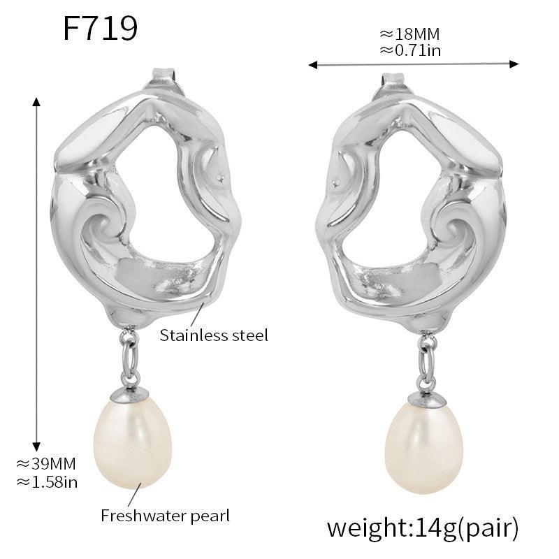 D관 - 담수진주 비정형 스테인리스 스틸 18K 도금 귀걸이 [F719] 25.04-2