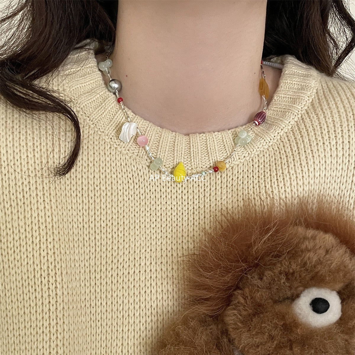 A관 - 컬러 원석 자개 비즈 목걸이 [XL-1215] 25.10-1