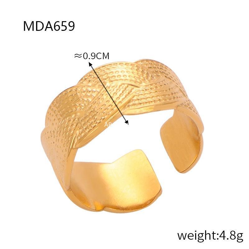 D관 - 트렌디 유니크 미니멀 기하학적 텍스처 티타늄 스틸 골드 도금 와이드 오픈 반지 [A655-A659] 24.03-3