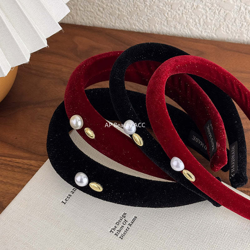 E관 - 벨벳 진주 메탈 플레이트 볼륨 머리띠 [27822] 25.12-3