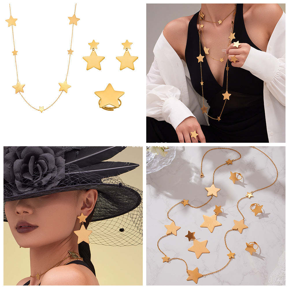 D관 - 스테인리스 18K 도금 별 디자인 목걸이 귀걸이 반지 [TXP457] 25.10-5