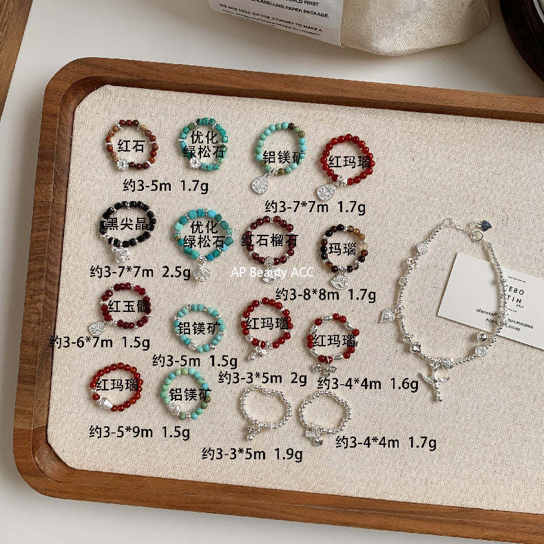 A관 - 플라워 잎사귀 복주머니 말 사과 미니 펜던트 925실버 반지 [RB] 25.11-4