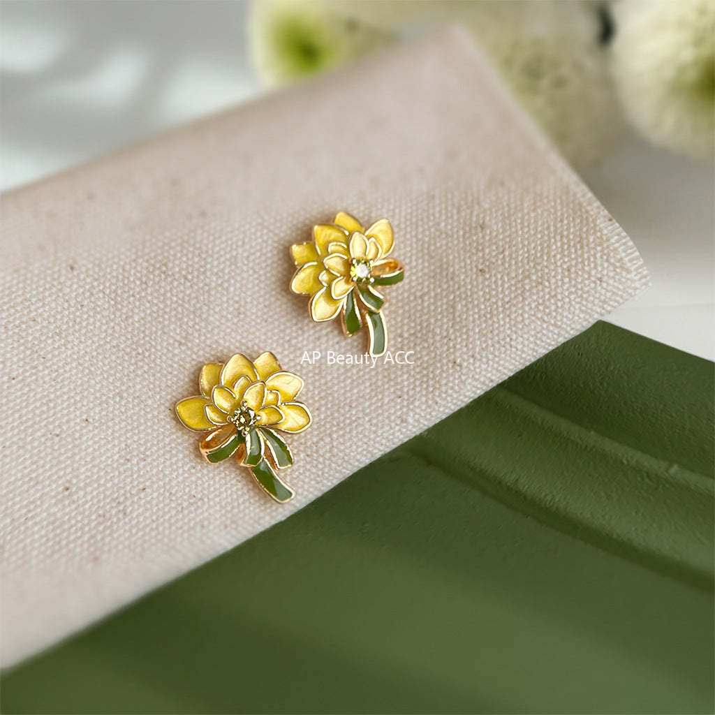 C관 - 플라워 핸드페인팅 큐빅 925 은침 귀걸이 [7228] 25.12-2