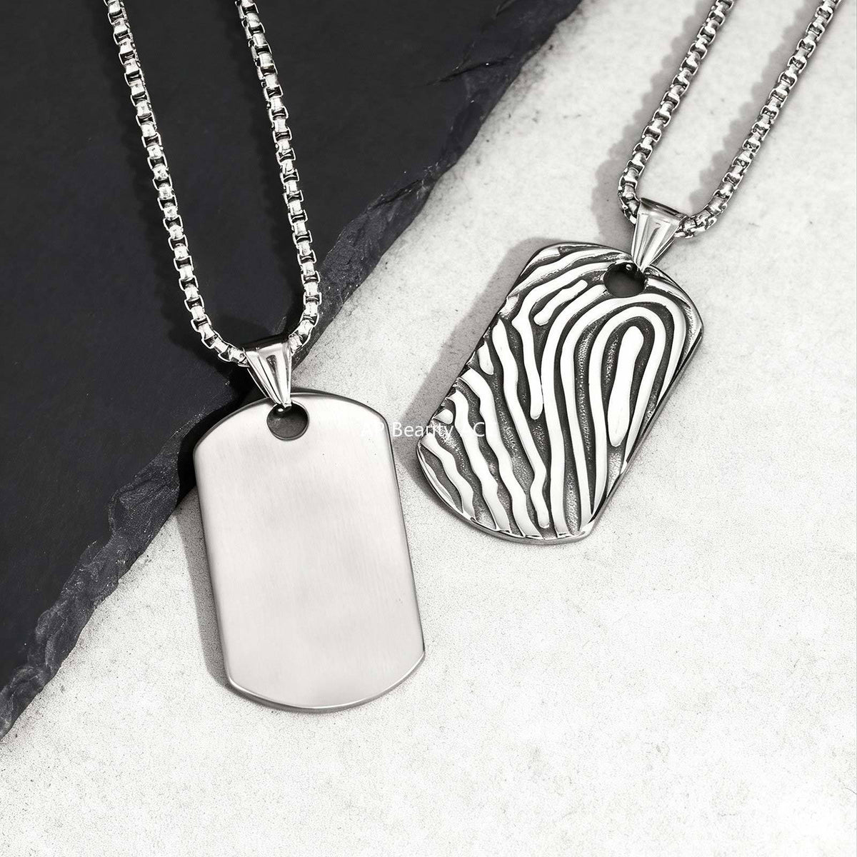 G관 - 지문 패턴 플레이트 펜던트 스테인리스 스틸 목걸이 [PN-2243] 25.12-2