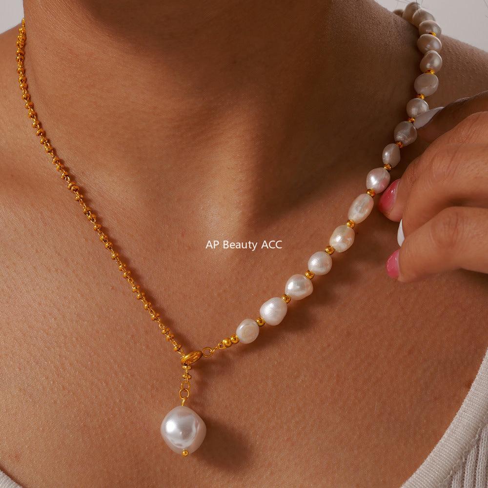 D관 - 담수 진주 펜던트 티타늄 스틸 유니크 디자인 목걸이 [P738] 24.03-5