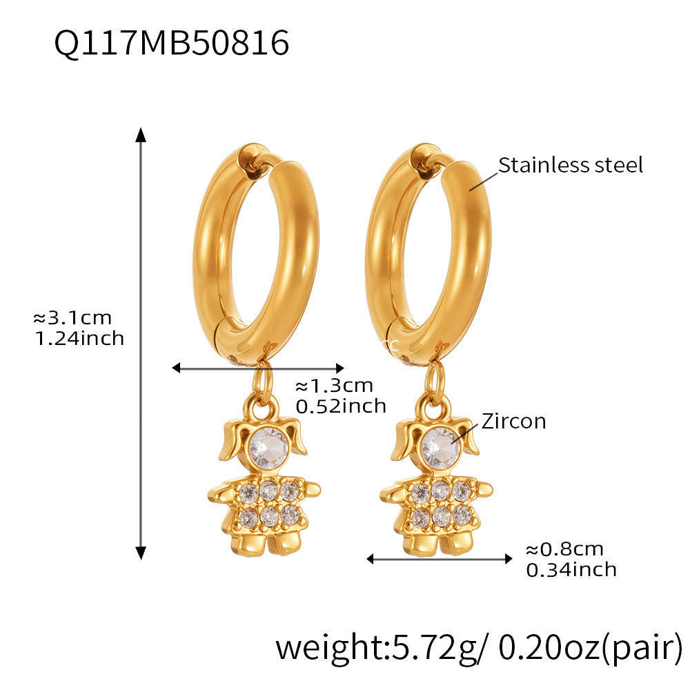 D관 - 스테인리스 스틸 18K 도금 동물 모양 큐빅 귀걸이 [Q114-Q124] 25.08-4