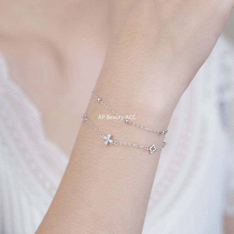 B관 - 925 실버 큐빅 네잎클로버 더블 레이어 팔찌 [YC4257SL_2] 25.10-4