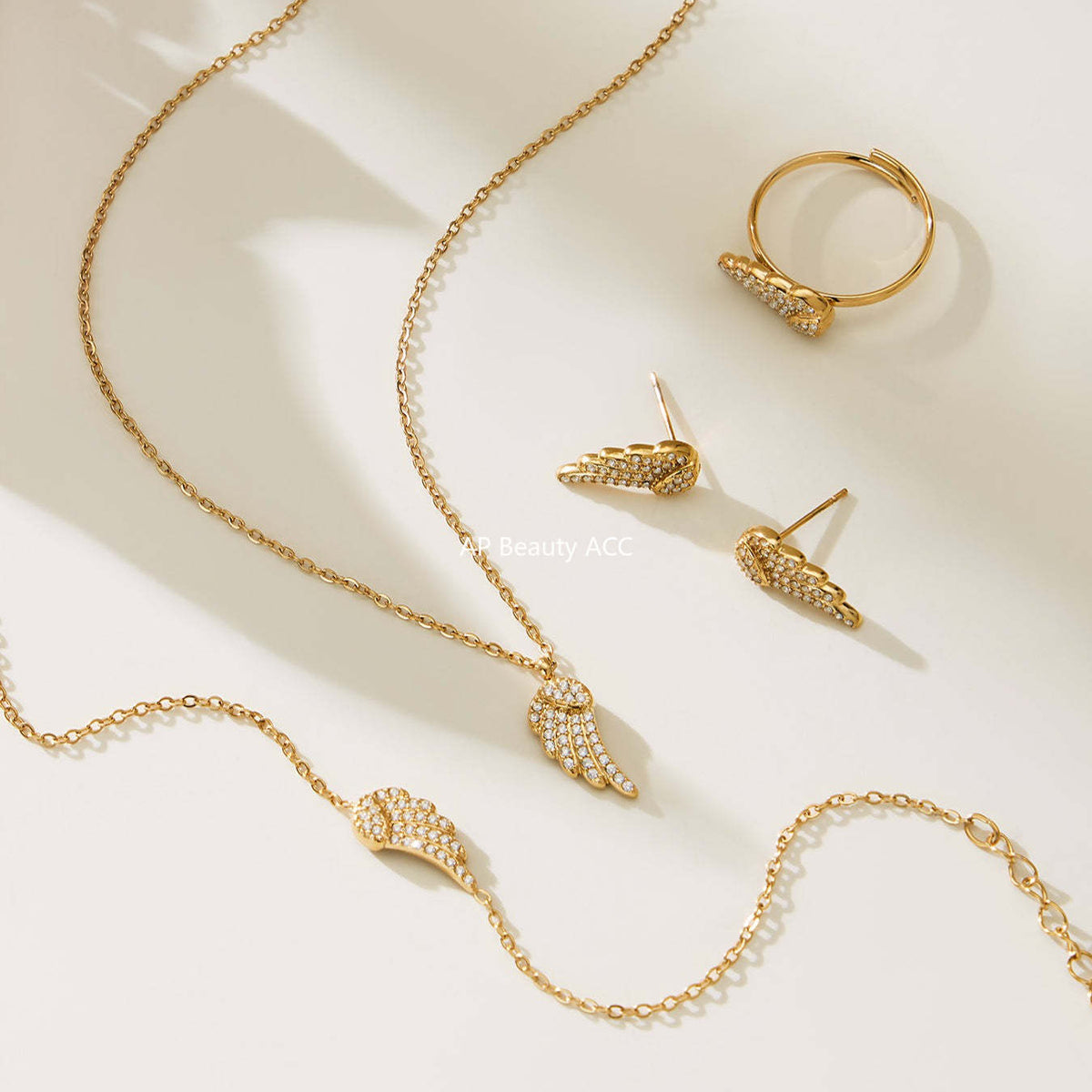 D관 - 스테인리스 스틸 날개 큐빅 18K 도금 팔찌 목걸이 귀걸이 반지 [TXP486] 25.11-4