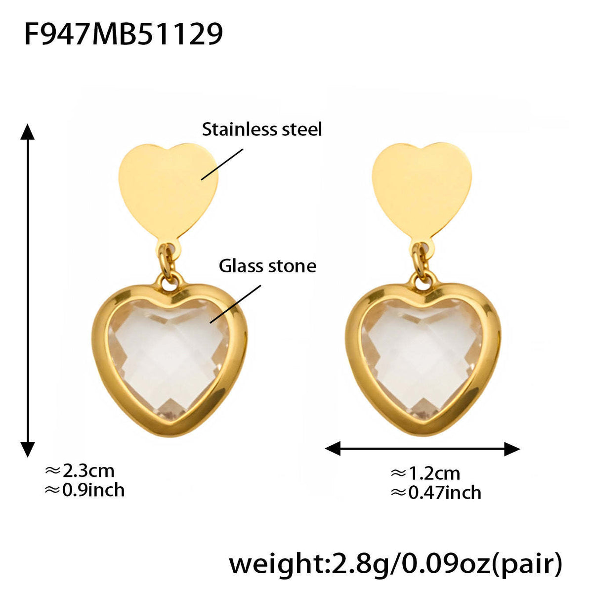 D관 - 스테인리스 스틸 하트 글라스 스톤 큐빅 18K도금 귀걸이 목걸이 [TXF507] 25.12-1