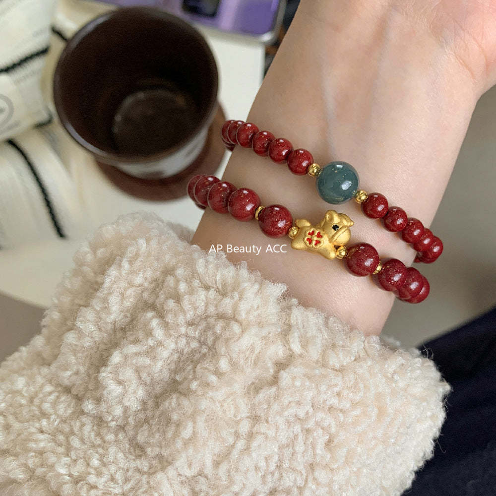 A관 - 귀여운 말 네잎클로버 천연 자금사 비즈 팔찌 [1638] 25.12-3