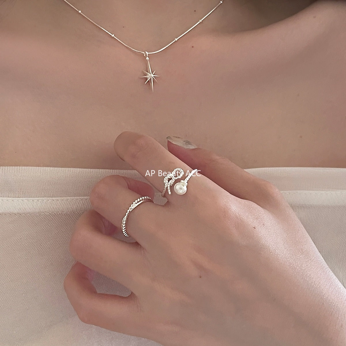 A관 - 925 실버 진주 리본 디자인 오픈형 반지 [JZ-0702] 25.11-1