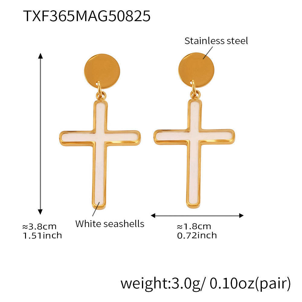 D관 - 스테인리스 스틸 18K 도금 자개 십자가 펜던트 반지 귀걸이 [TXA365-TXF365-D369] 25.08-5