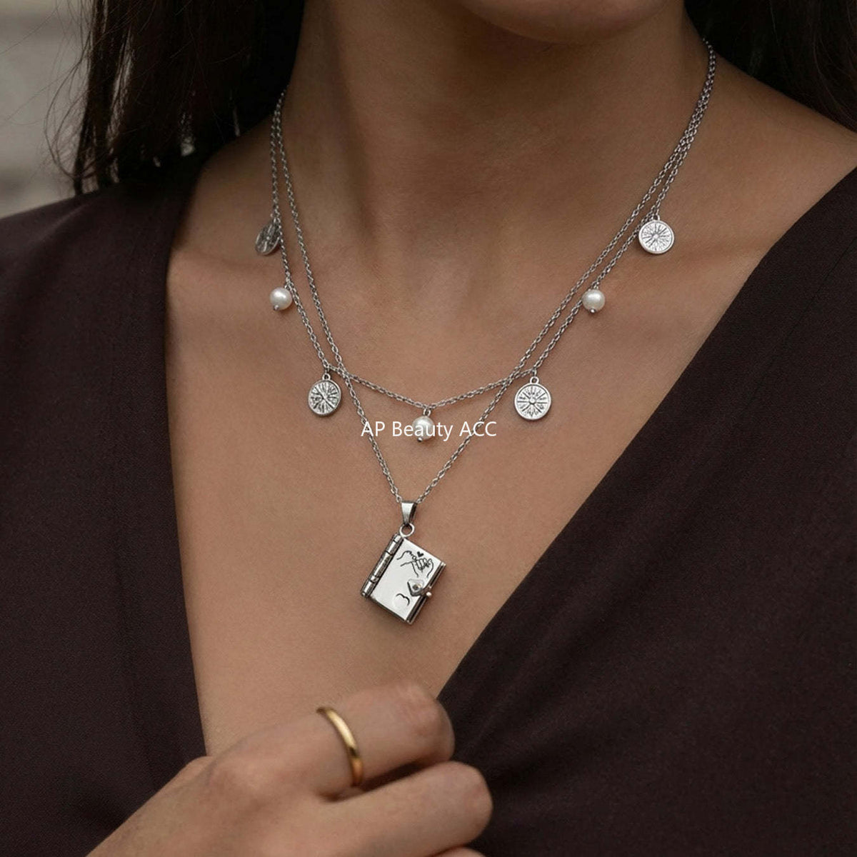 D관 - 스테인리스 스틸 18K 도금 미니 오픈 북 각인 펜던트 목걸이 [RP022] 25.12-3