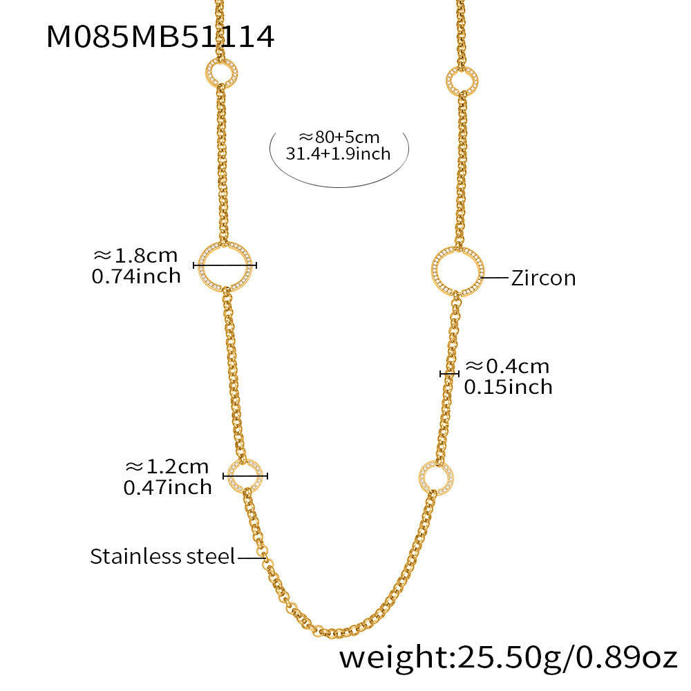 D관 - 큐빅 O체인 더블 레이어드 스테인리스 스틸 롱 목걸이 [M085] 25.11-3