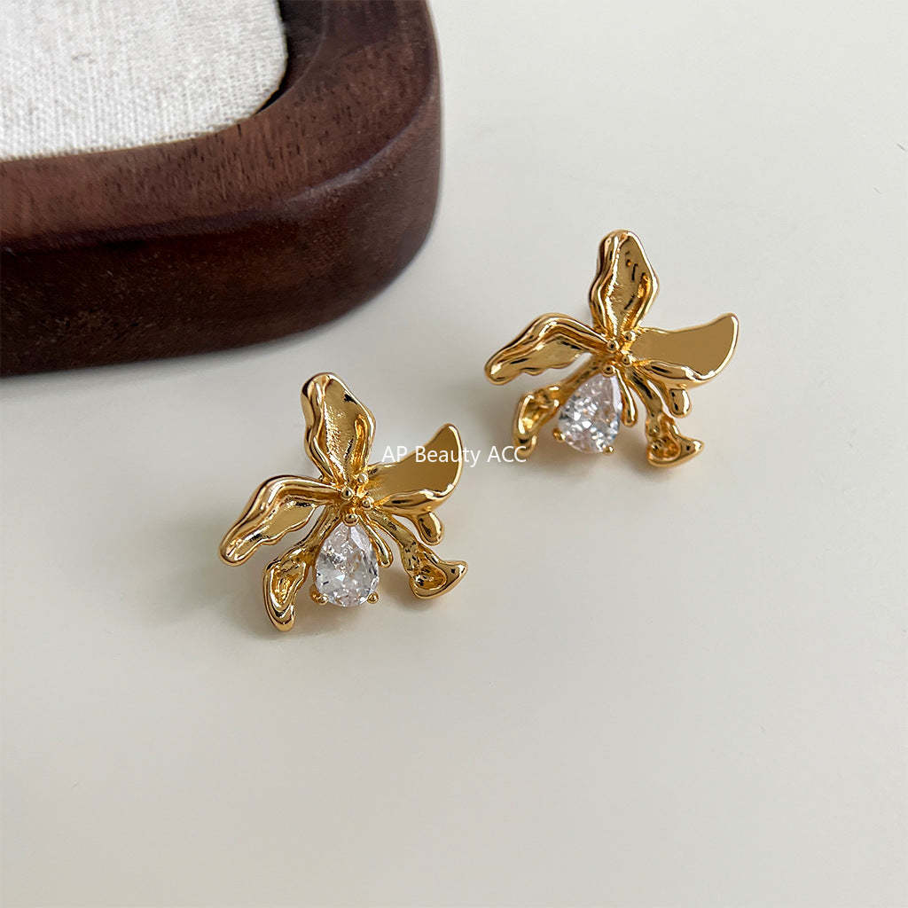 C관 - 미니 큐빅 플라워 에나멜 독창적 스윗한 14K 도금 귀걸이 [4445-4518] 24.07-2