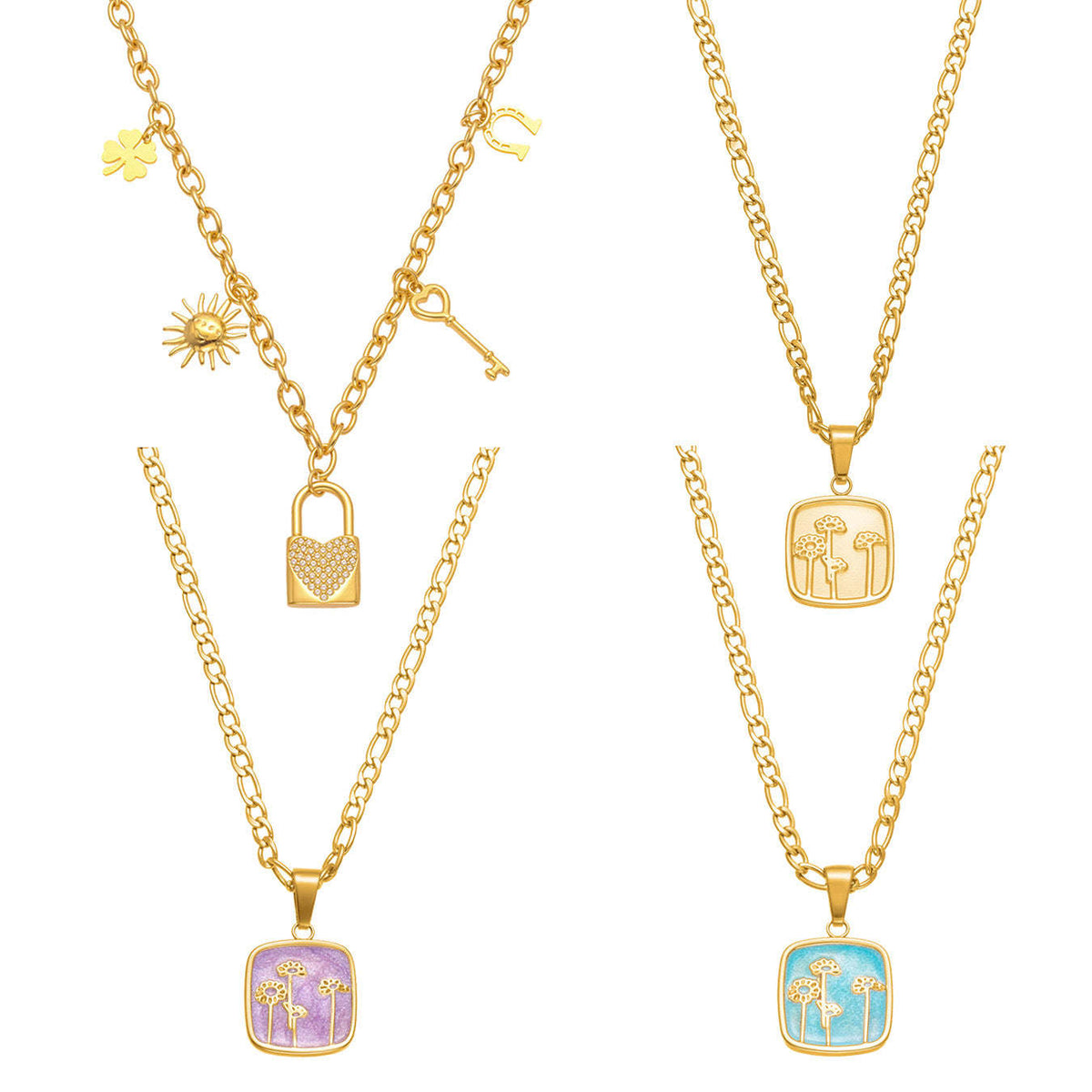 D관 - 18K 도금 스테인리스 스틸 큐빅 자물쇠 스퀘어 펜던트 목걸이 [P1322] 25.10-4