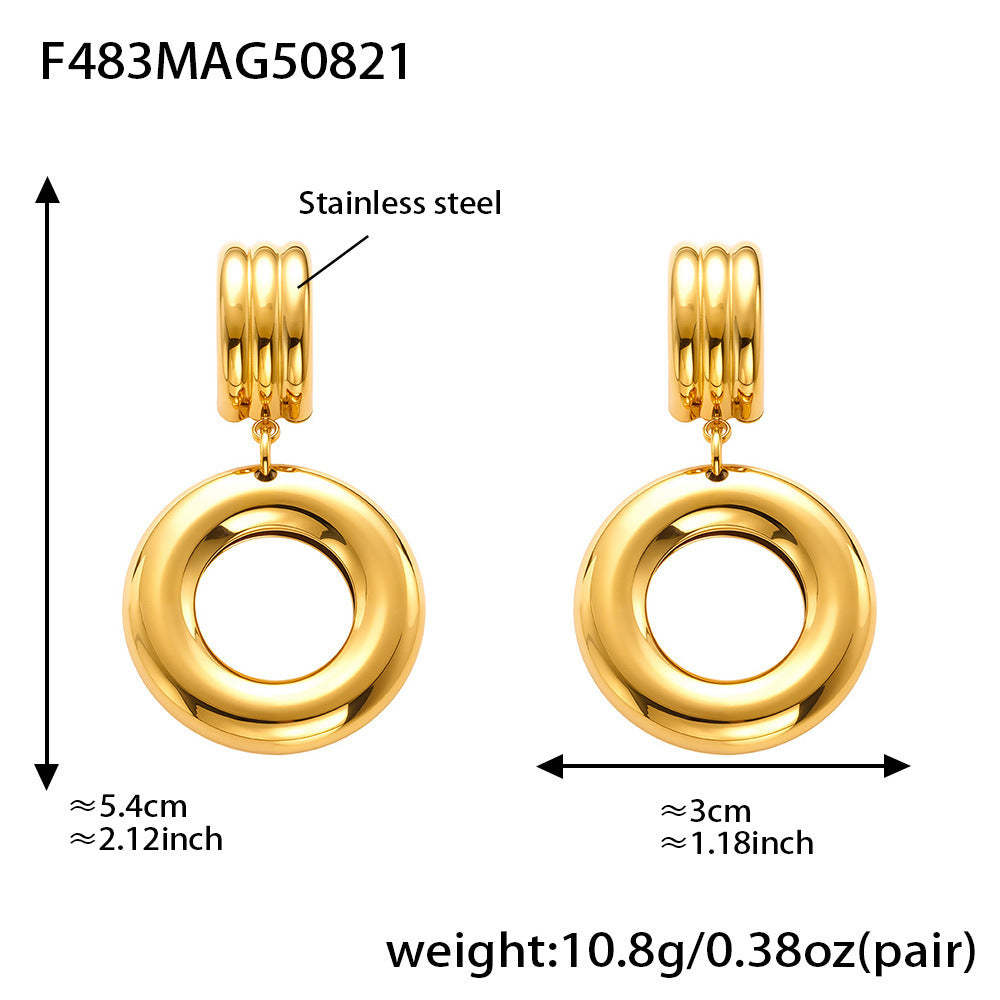 D관 - 스테인리스 스틸 18K 도금 더블 링 드롭 귀걸이 [F475-F476-F483] 25.08-5