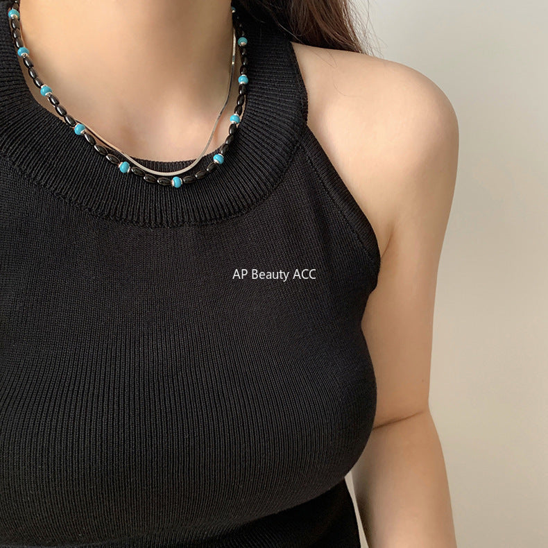 A관 - 925 실버 쌀알 흑마노 터키석 비즈 팔찌 목걸이 [SG37] 25.10-3