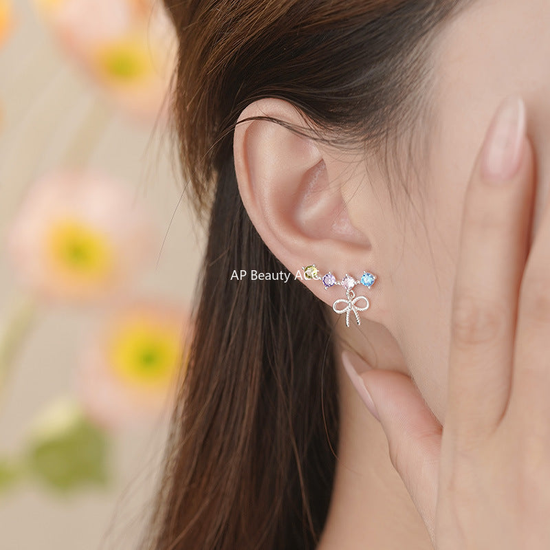 B관 - 925 실버 리본 컬러 큐빅 귀걸이 [YC2033E_2] 25.10-2