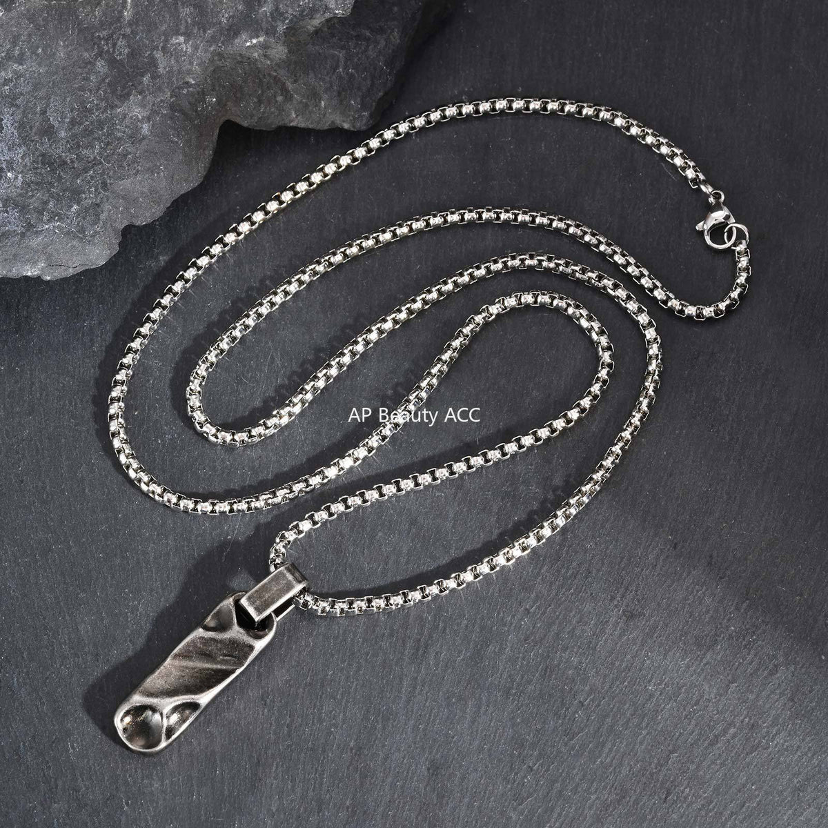 G관 - 입체 직사각 펜던트 스테인리스 스틸 목걸이 [PN-2272] 25.12-2