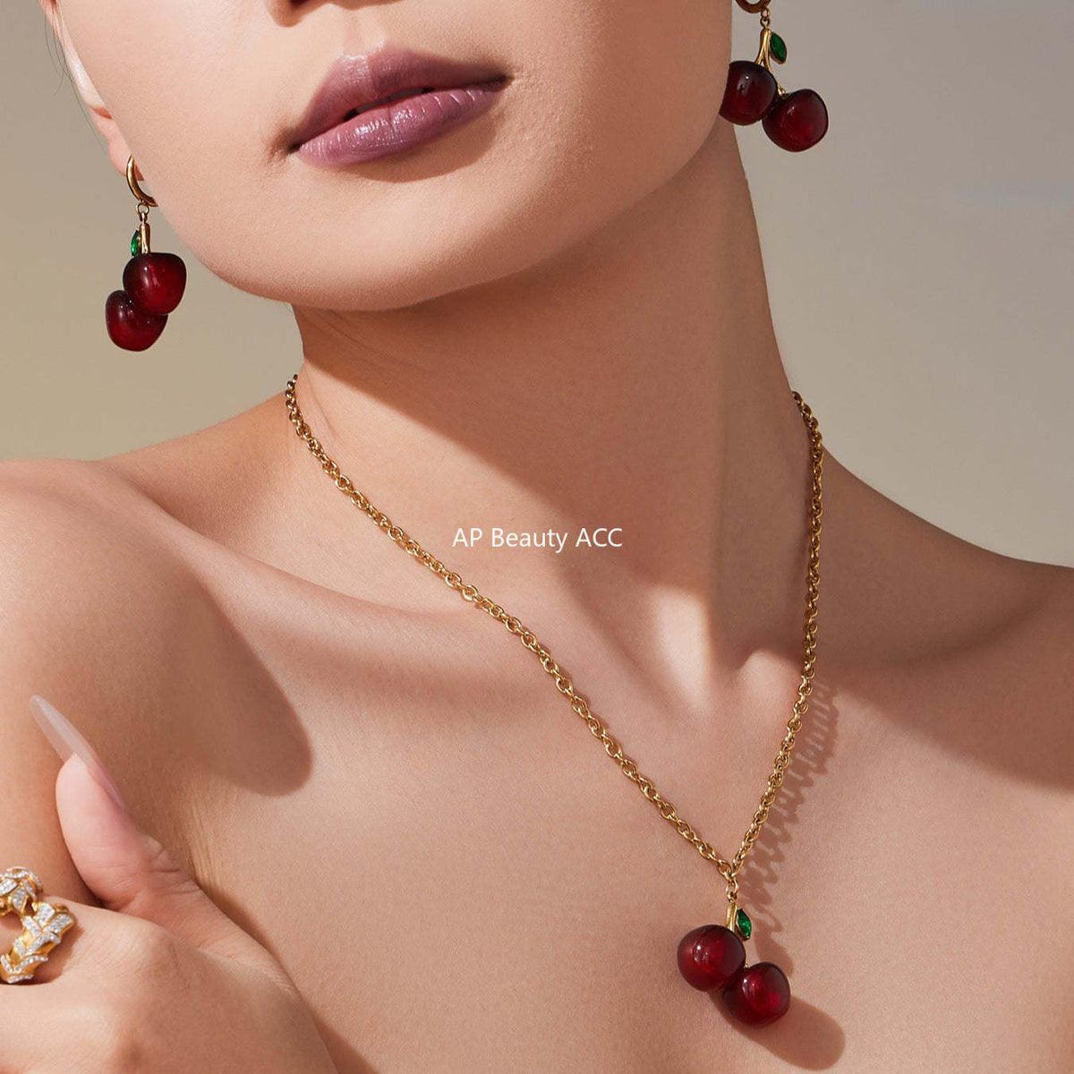 D관 - 스테인리스 스틸 레진 체리 펜던트 목걸이 귀걸이 [TXF427] 25.10-2