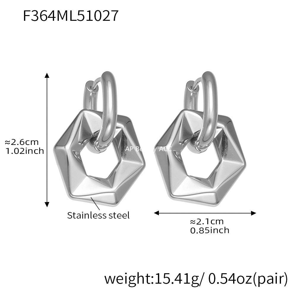 D관 - 스테인리스 18K 도금 비정형 육각형 펜던트 귀걸이 [F364] 25.10-5