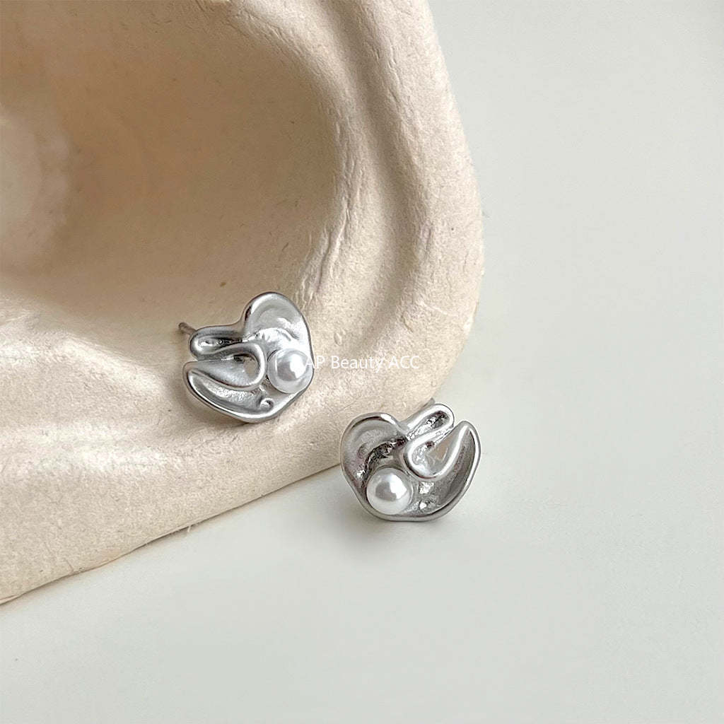 C관 - 러플 주름 진주 925 은침 귀걸이 [4714] 25.03-4