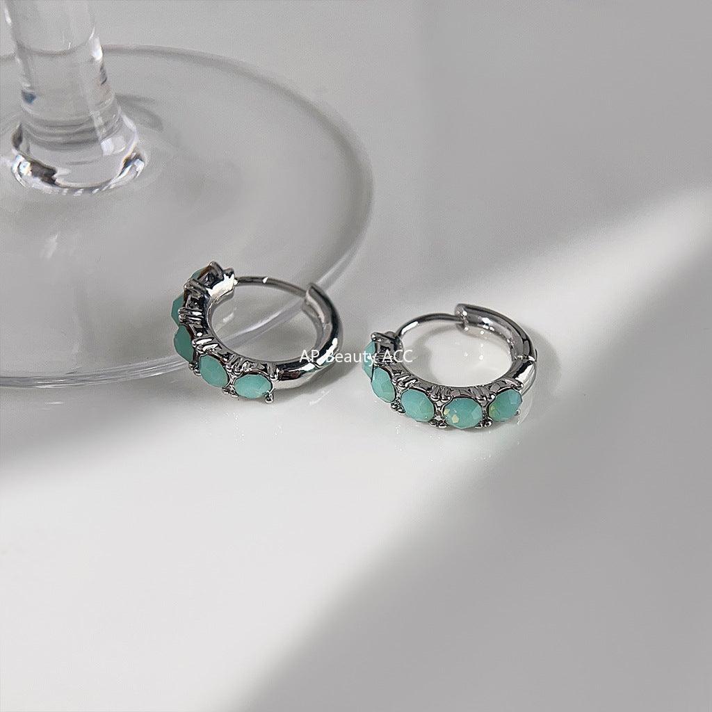 C관 - 산뜻한 글라스 큐빅 프로틴 그린 컬러 인스타 감성 링형 귀걸이 [3603] 24.03-1