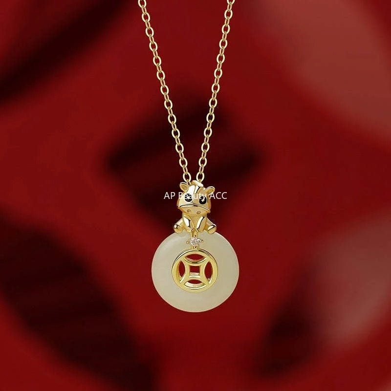 B관 - 925 실버 말 동전 디자인 백옥 목걸이 [YC3569N_1] 25.12-2