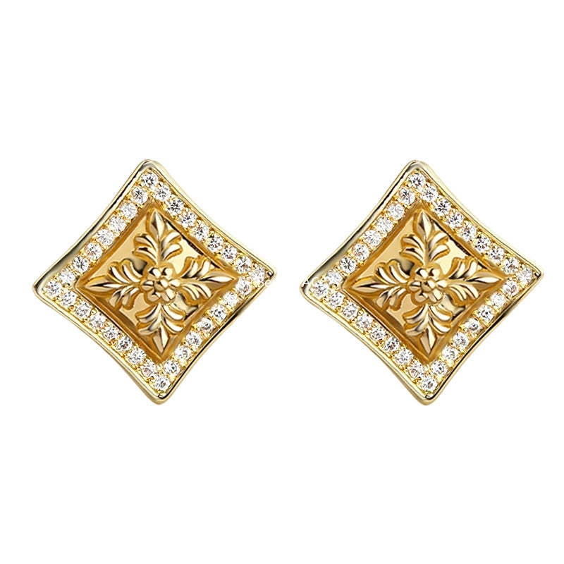 C관 - 925 은침 플라워 큐빅 사각 문양 귀걸이 [7246] 25.12-3