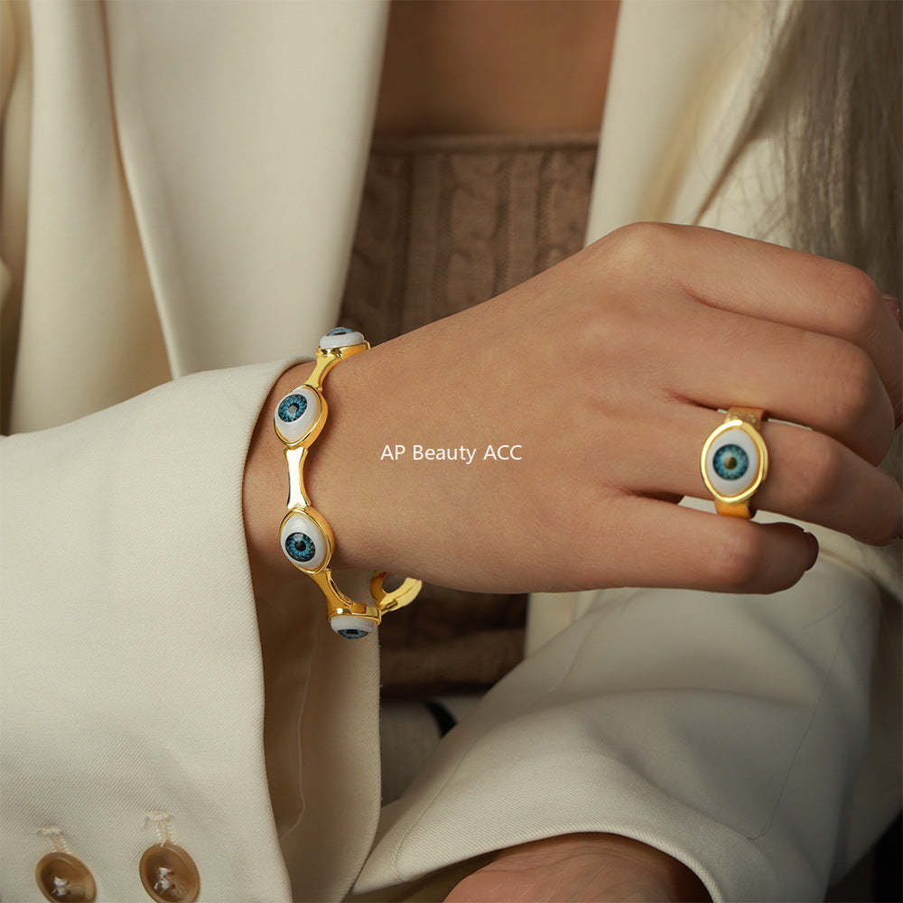 D관 - 신주 18K 도금 악마의 눈 디자인 오픈형 팔찌 반지 [Y088] 25.10-5