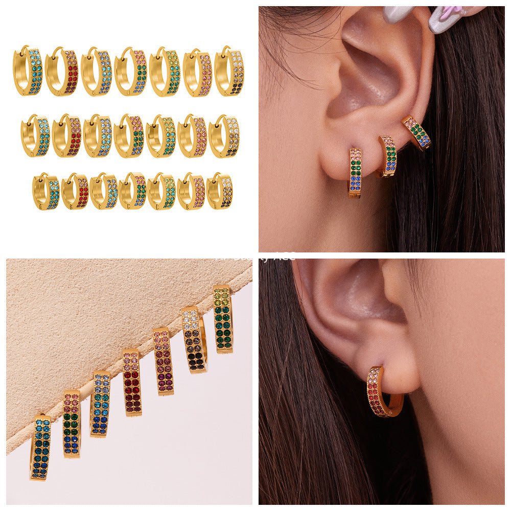 D관 - 스테인리스 18K 도금 C자형 멀티컬러 큐빅 귀걸이 [F798] 25.11-1