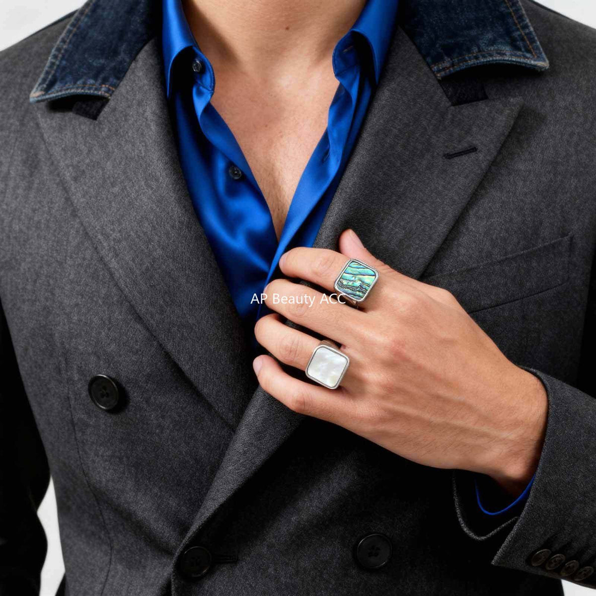 G관 - 스테인리스 스틸 전복 화이트 자개 주조 반지 [RC-207] 25.12-3