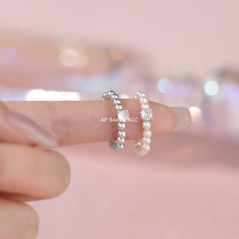 B관 - 925 실버 사각 큐빅 비즈 진주 반지 [YC5467R] 25.12-3