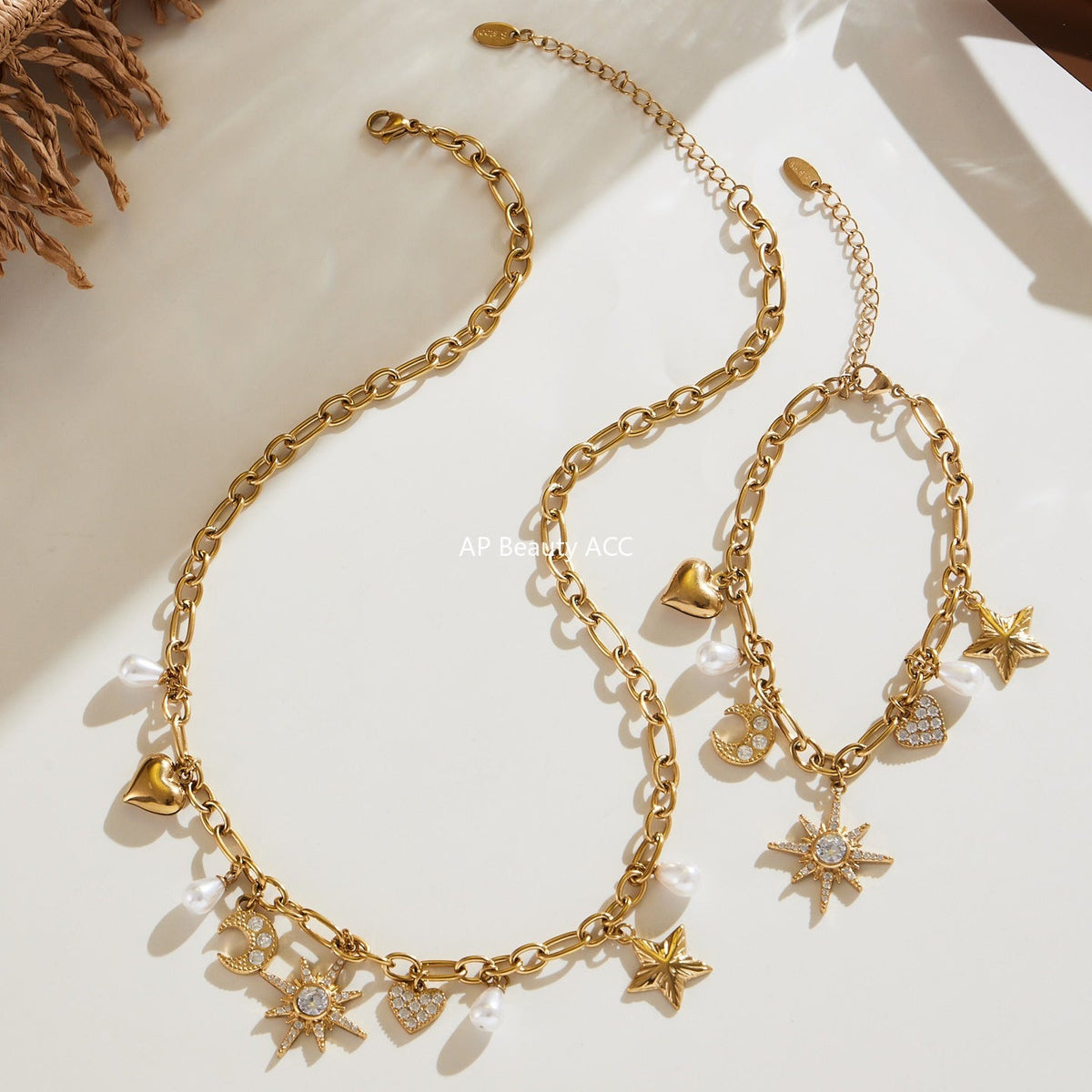 D관 - 스테인리스 스틸 별 달 하트 큐빅 진주 목걸이 팔찌 [TXP413] 25.10-1